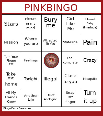 Pink Bingo Card
