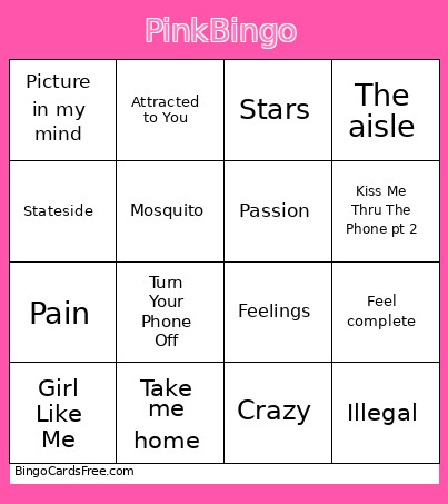 PinkPantheress Bingo Card