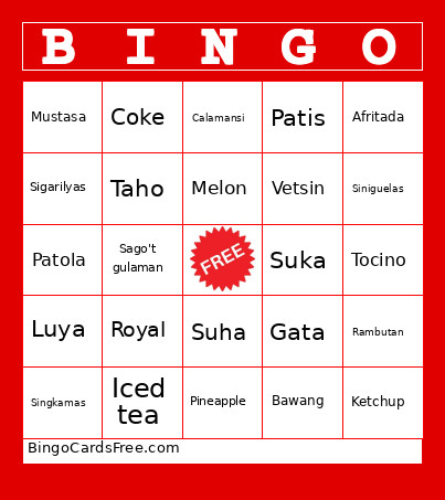 Pinoy Nutrition Bingo Card