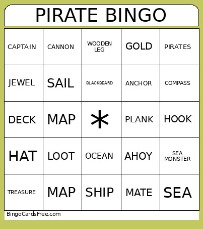 Pirate Bingo Card
