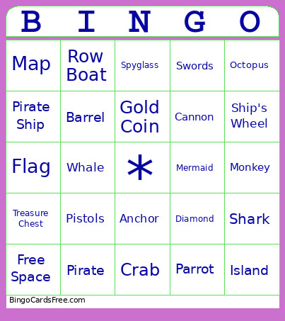 Pirate Bingo Card