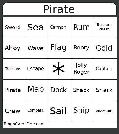 Pirate theme Bingo