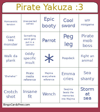 Pirate Yakuza :3 Bingo Card