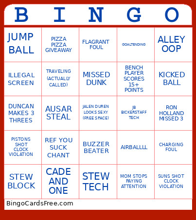 PISTONS Bingo Card