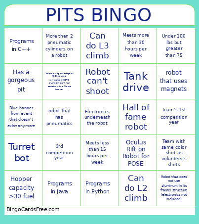 PITS FRC CHAMPS Bingo Card