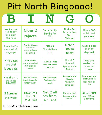 Pitt North OOOOOOOOOO! Bingo Card