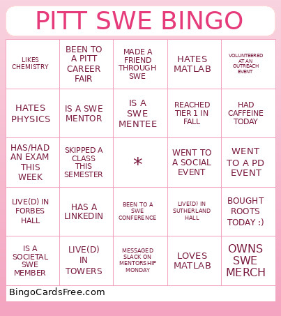 PITT SWE Bingo Card