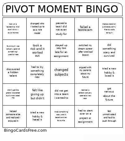 Pivot Moment Bingo Card
