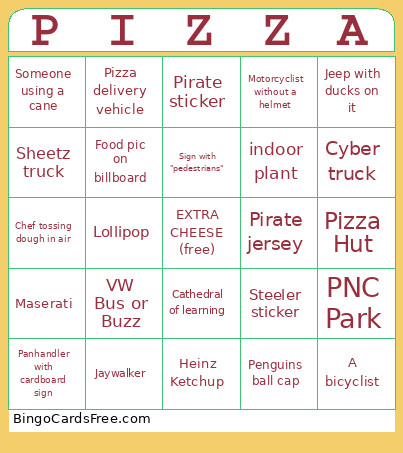 Pizza Tour Bingo Card
