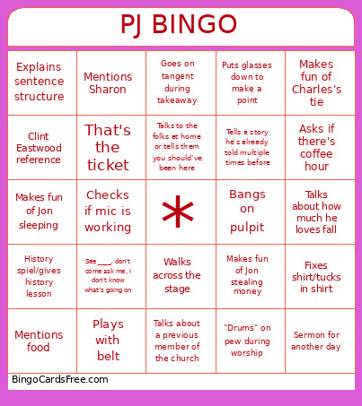PJ ! Bingo Card