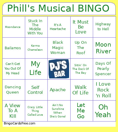 PJ. .70.No.2 Bingo Card