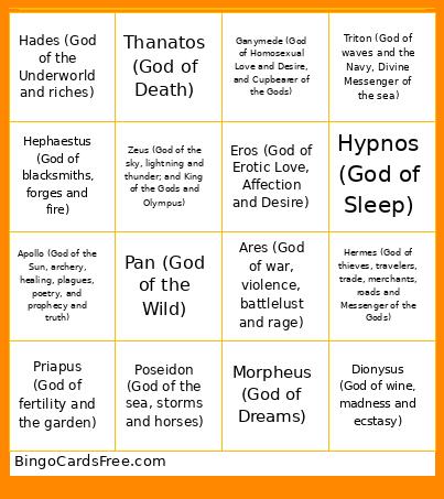 PJO Gods Bingo Card