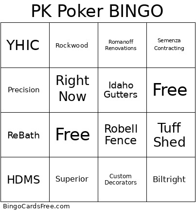 PK Poker Bingo Card
