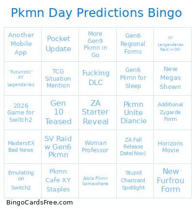 Pkmn Day Predictions Bingo Card