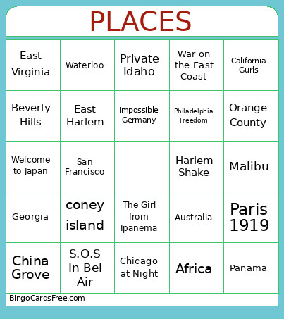 Places Bingo Card