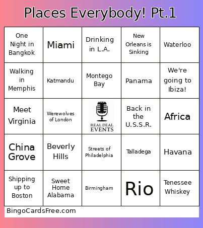 Places Everybody! Pt.1 Bingo
