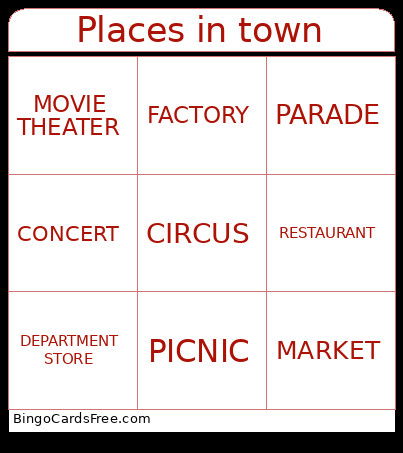 Places In Town Bingo Card