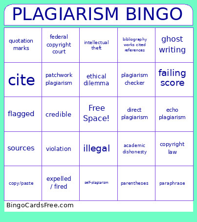 Plagiarism Bingo Card