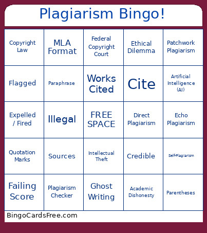 Plagiarism ! Bingo Card