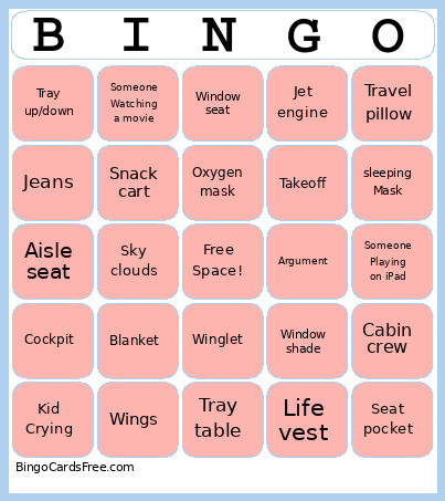 Plane Bingo Card