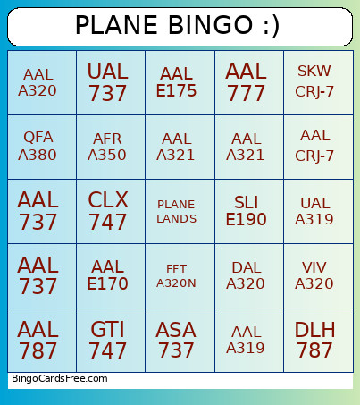 PLANE :) Bingo Card