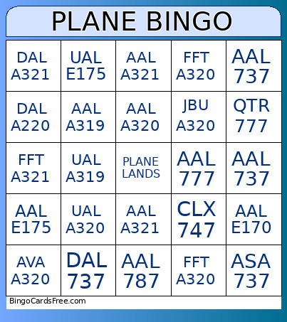 Plane Bingo Card 2