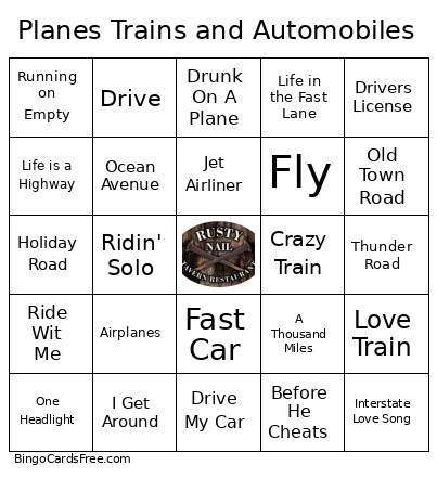 Planes Trains And Automobiles Bingo Card