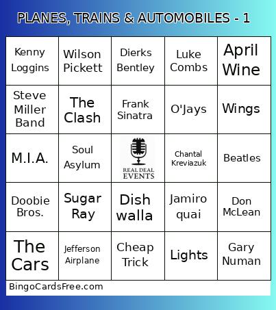 PLANES, TRAINS & AUTOMOBILES - 1 Bingo Card