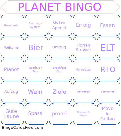 Planet Bingo Card
