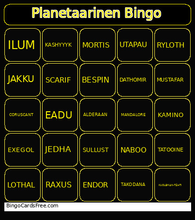 Planetaarinen Bingo Card