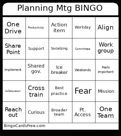 Planning Mtg Bingo Card