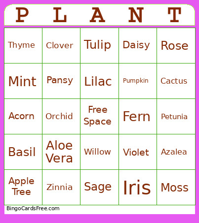 Plant Bingo Card