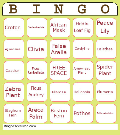 Plant Bingo Card