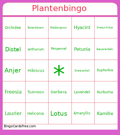 Planten Bingo Card