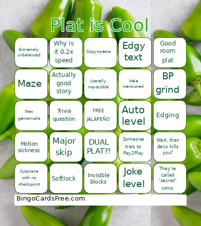 Plat Request Bingo Card