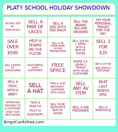 PLATY SCHOOL HOLIDAY SHOWDOWN Bingo