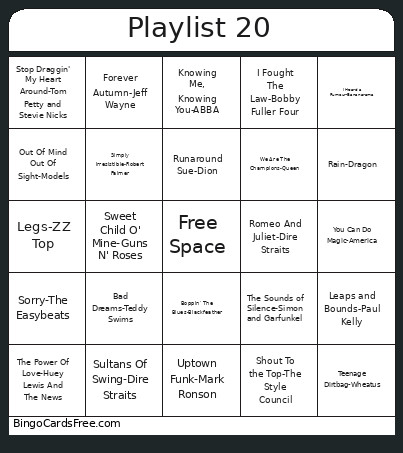 Playlist 20 Bingo Card
