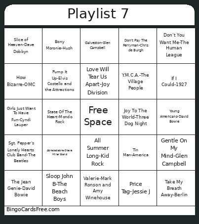 Playlist 7 Bingo Card