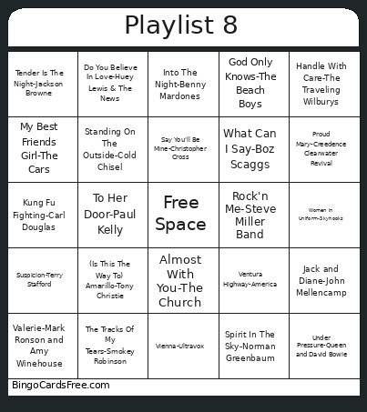 Playlist 8 Bingo Card