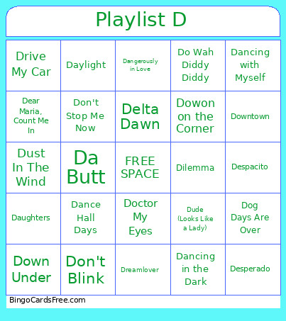 Playlist D Bingo Card