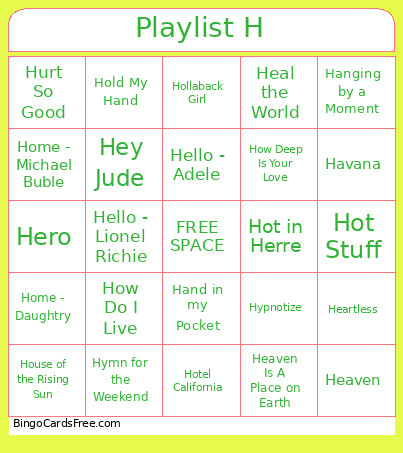 Playlist H Bingo Card