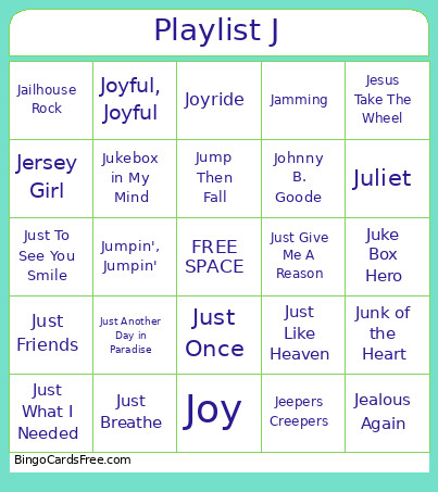 Playlist J Bingo Card