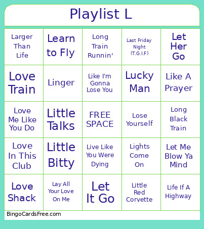 Playlist L Bingo Card