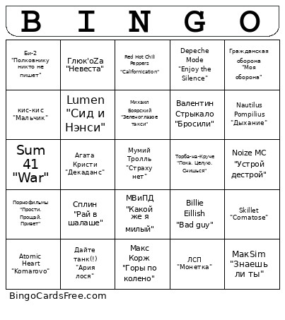 Playlist Nastya&&Zhenya Bingo Card