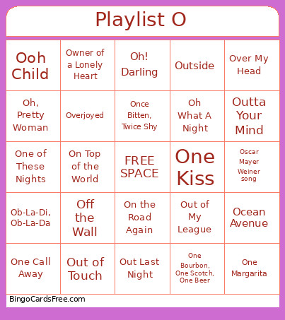 Playlist O Bingo Card