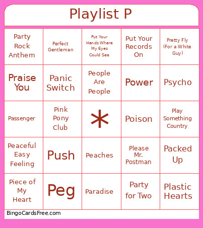 Playlist P Bingo Card