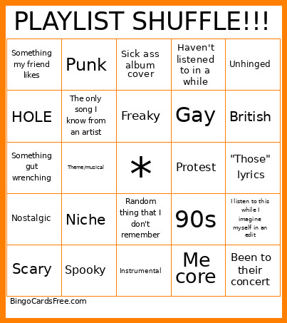 PLAYLIST SHUFFLE?!?! Bingo Card