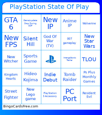 PlayStation State Of Play Bingo Card