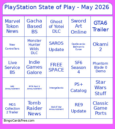 PlayStation State Of Play - May 2026 Bingo Card