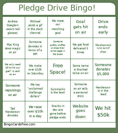 Pledge Drive ! Bingo Card